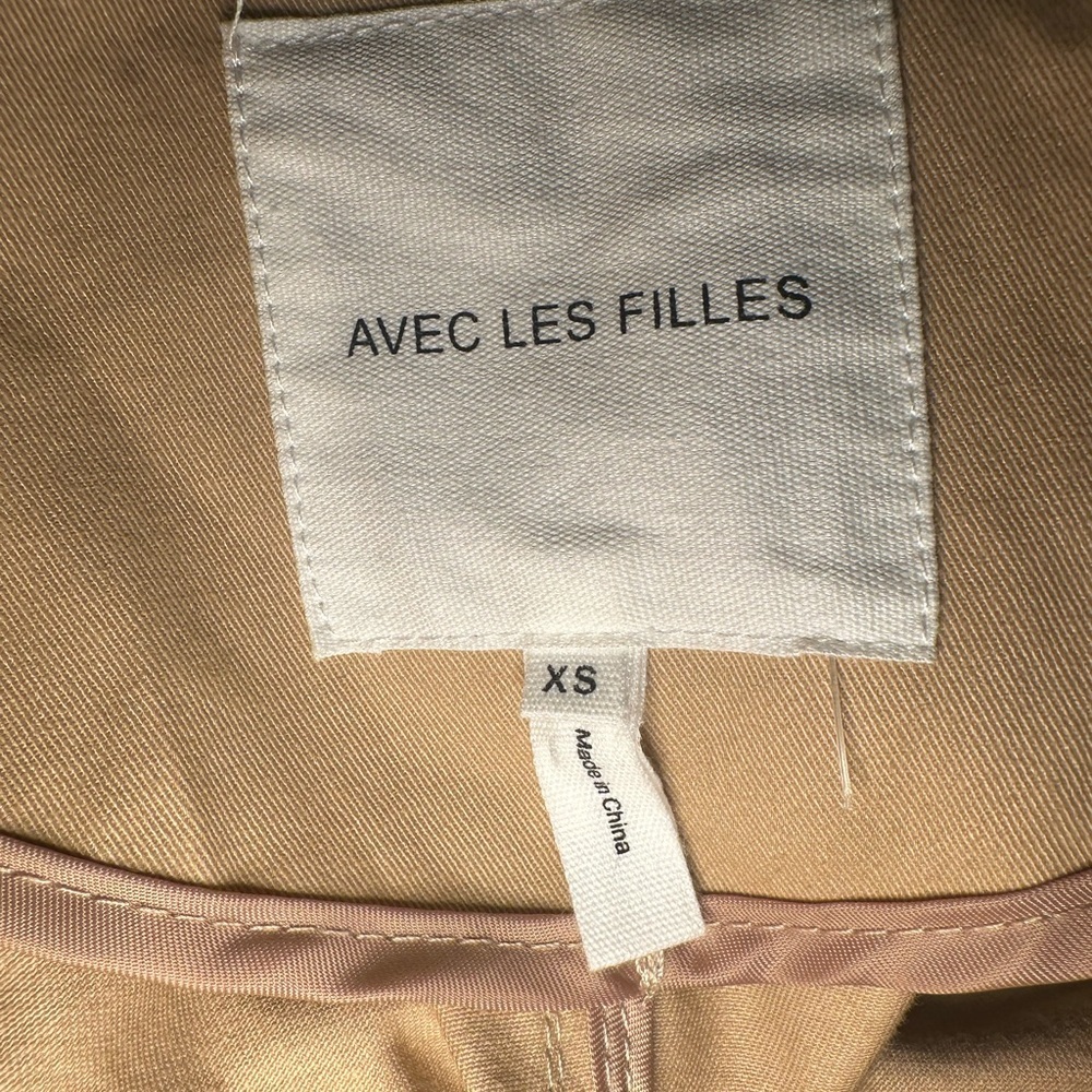 Avec Les Filles Belted Cotton Trench Coat XS Beige Puff Sleeve Double Breasted - Picture 2 of 8